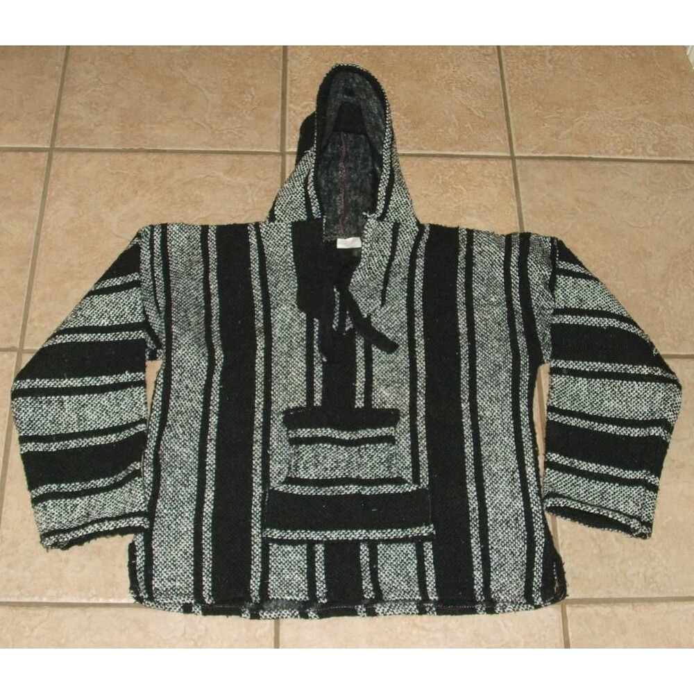 Womens Sz Small Hooded Mexican Baja Hoodie Hippie Shirt Small Front Pocket